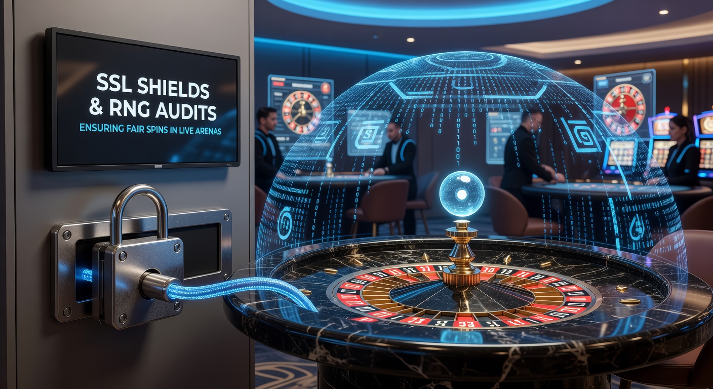 Live-Roulette-Tisch mit digitalem Schloss-Symbol, das SSL-Schutz und RNG-Integrität symbolisiert