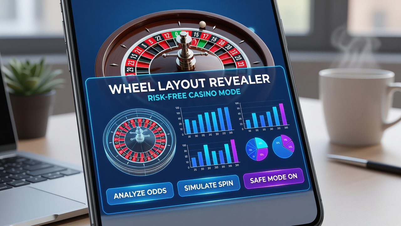 Smartphone-Interface zeigt Roulette-Rad-Layout in einem risikofreien Demo-Modus mit klaren Sektoren und Zahlenclustern